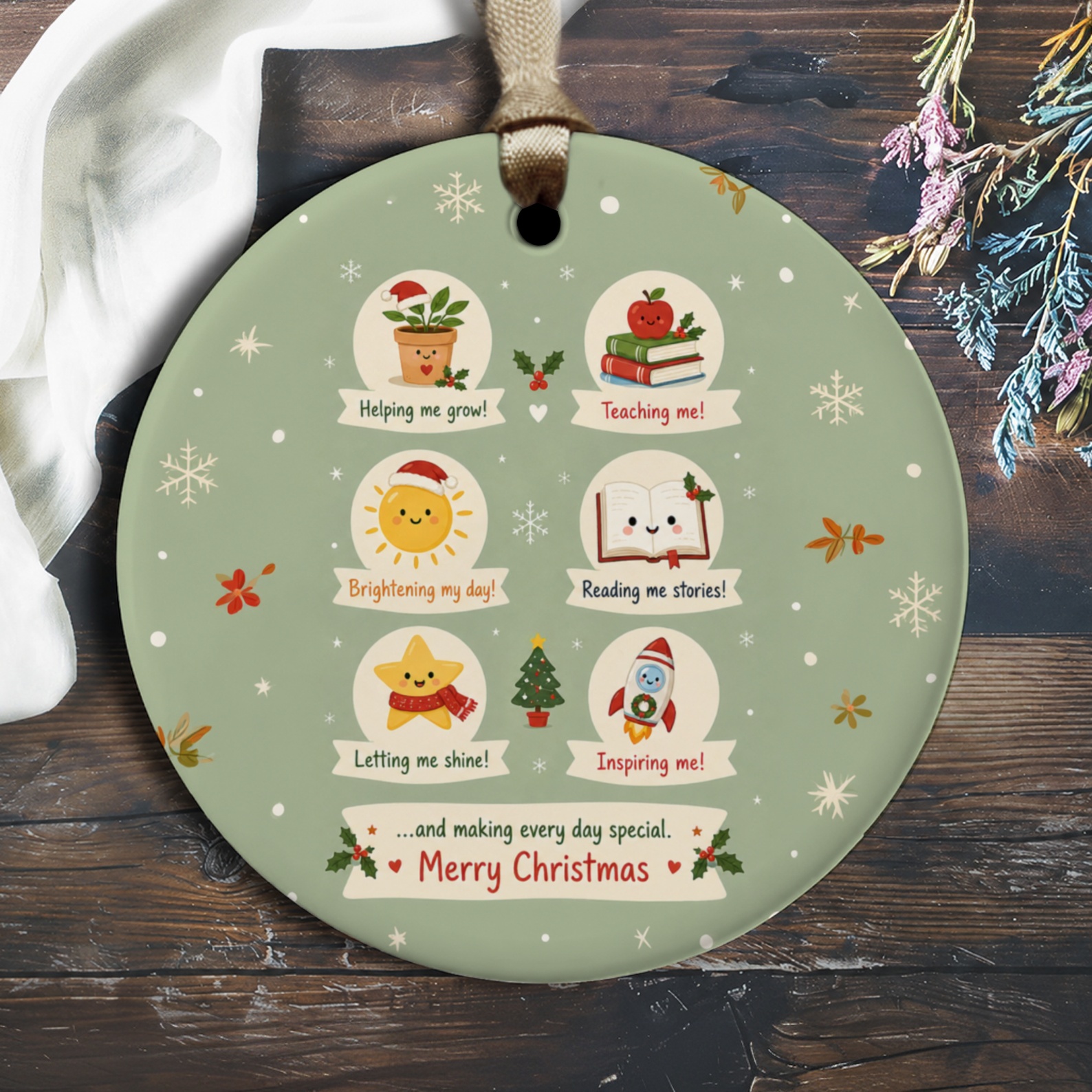 Merry Christmas Ornament Cute Holiday Decor Teacher Appreciation Gift Festive Christmas Tree Decoration Inspirational Ornament O2816
