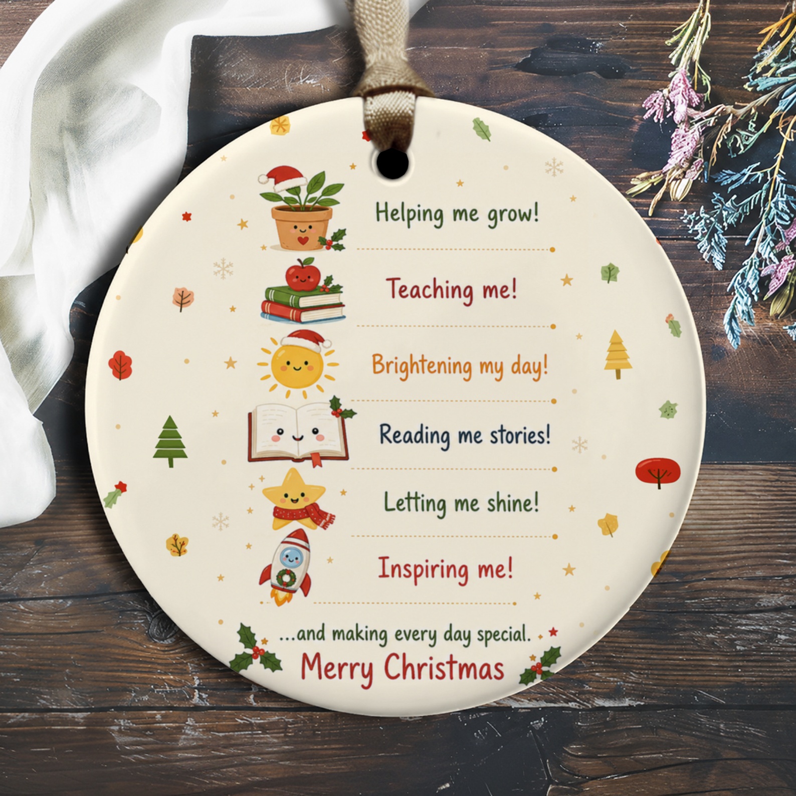 Helping Me Grow Teaching Me Brightening My Day Christmas Ornament Festive Holiday Decor Inspirational Gift O2817