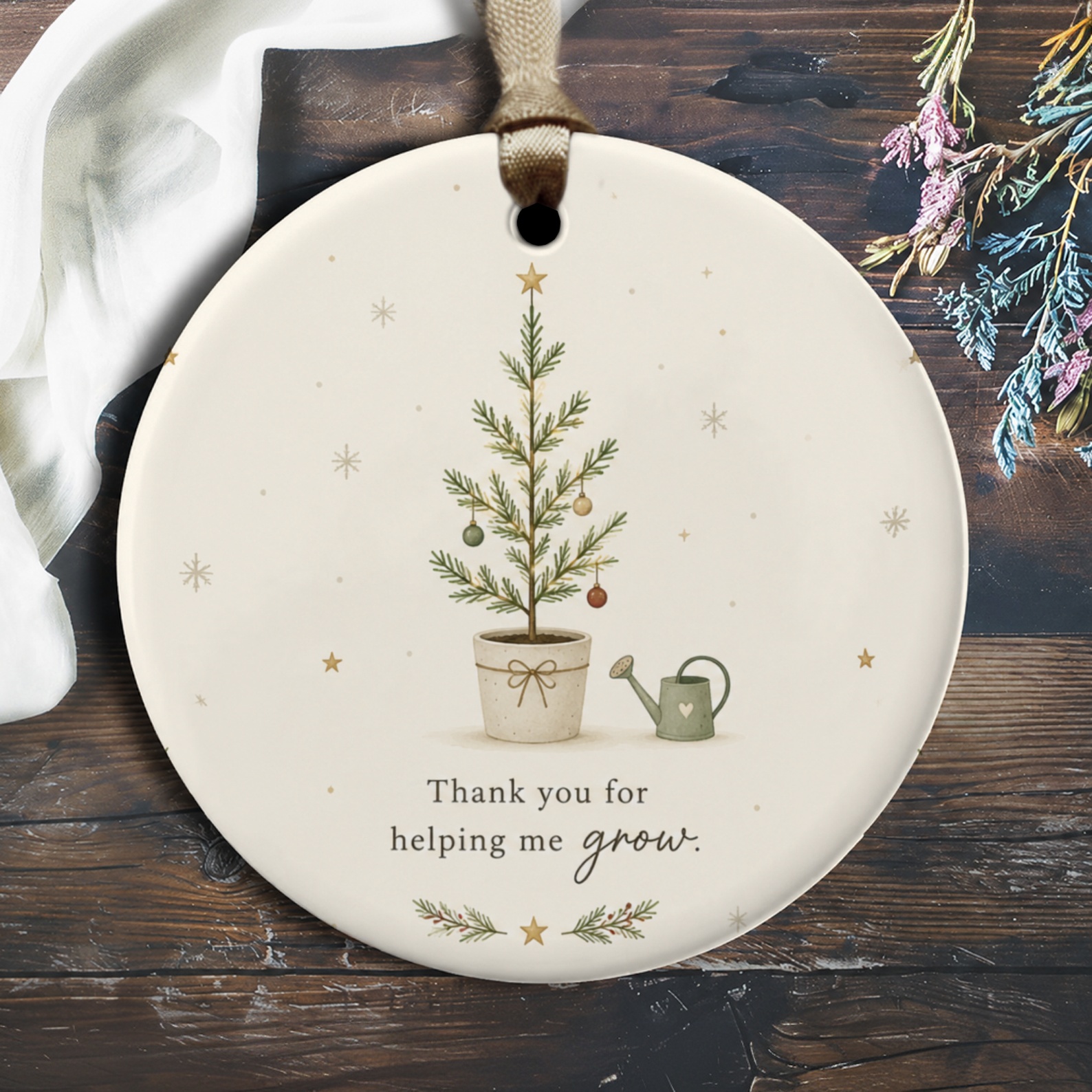 Thank You For Helping Me Grow Christmas Ornament Potted Tree With Ornaments Teacher Appreciation Gift Holiday Decor O2831