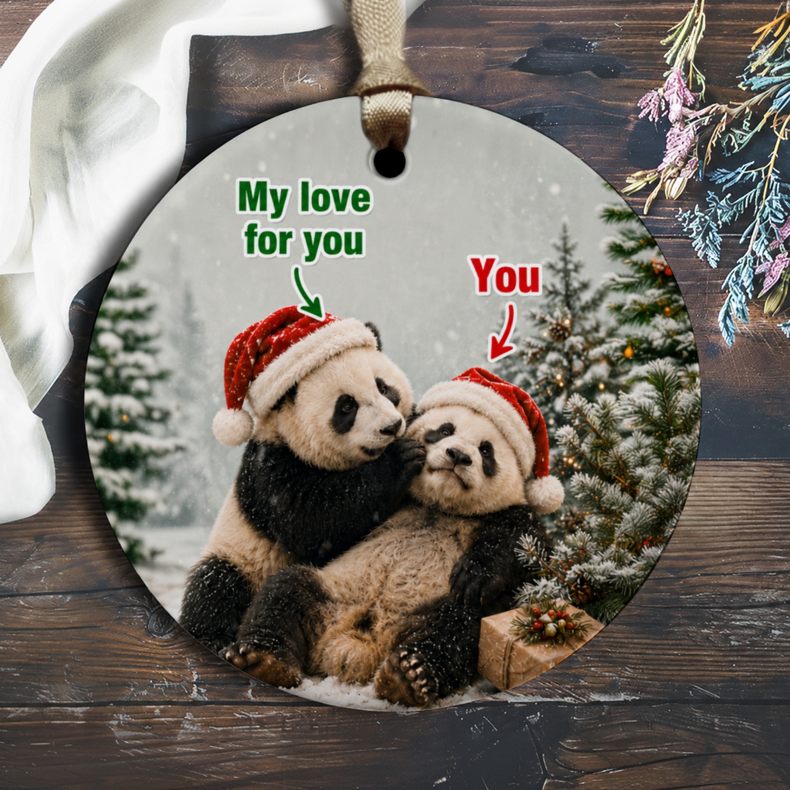 My Love For You Christmas Ornament Cute Panda Couple Holiday Decor Festive Tree Decoration Gift For Animal Lovers O2840