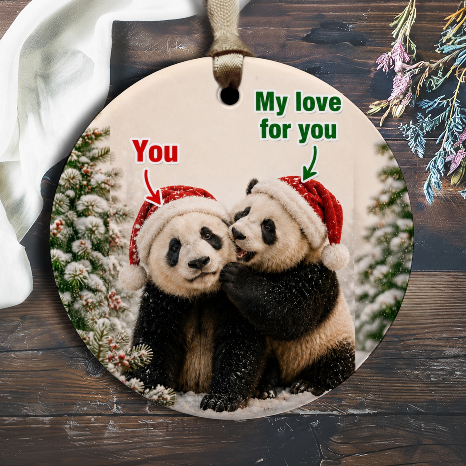 You My Love For You Christmas Ornament Cute Panda Couple Holiday Decor Romantic Gift For Her Him Festive Tree Decoration O2841