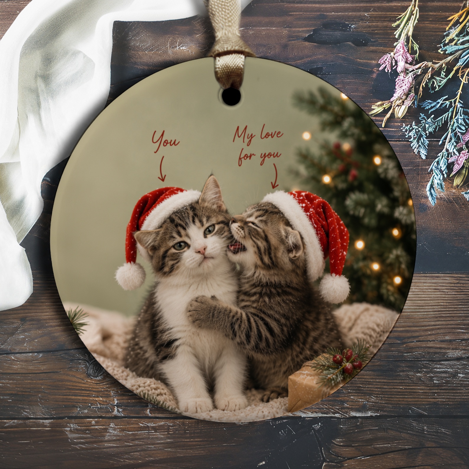 You My Love For You Christmas Ornament Cute Kittens With Santa Hats Holiday Decor Cat Lover Gift Festive Tree Decoration O2844