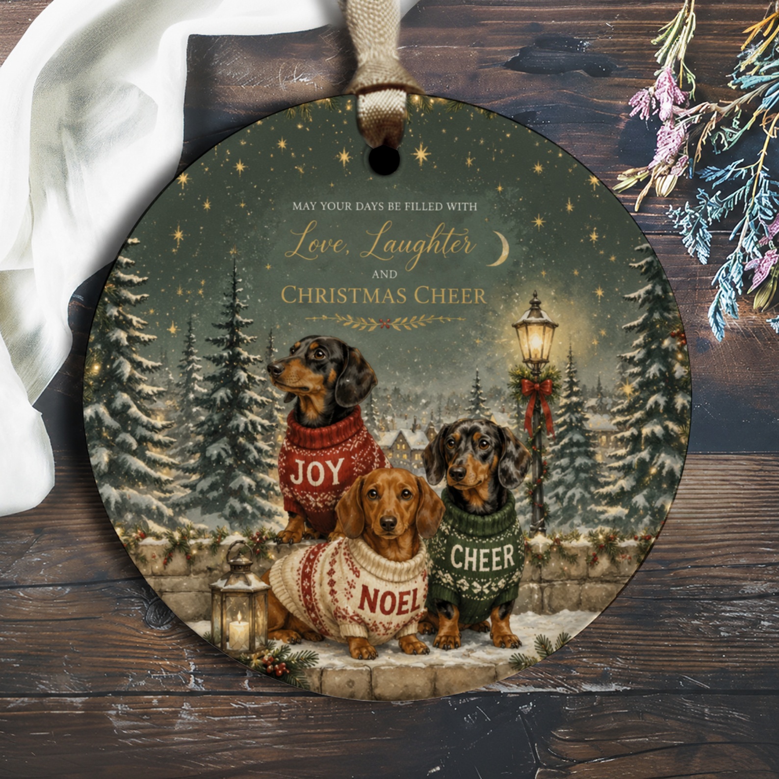 May Your Days Be Filled With Love Laughter Christmas Cheer Ornament Dachshund Dogs Xmas Decor Cute Holiday Gift O2856