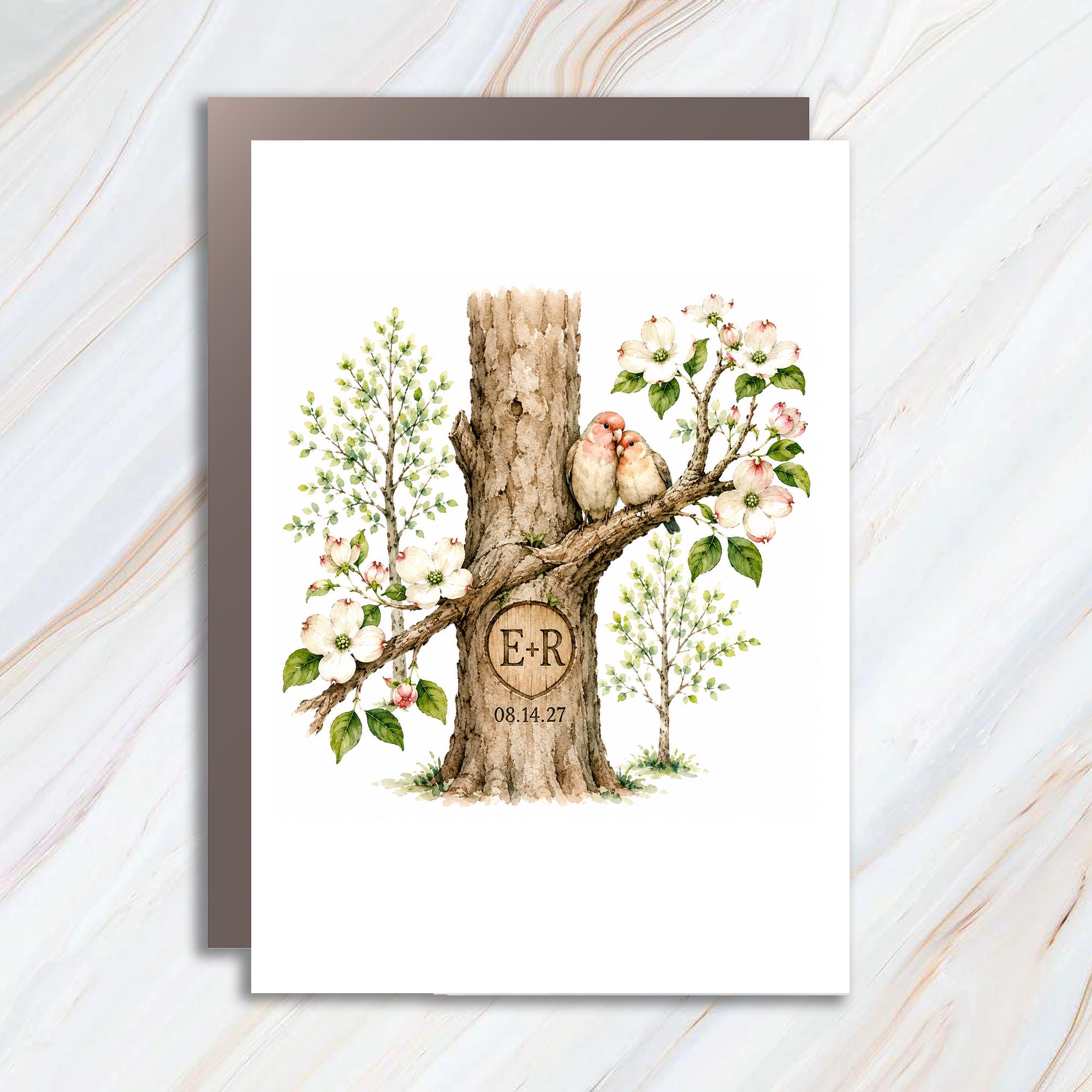 Wedding Anniversary Card Lovebirds Tree Branch Romantic Personalized Greeting Card For Couple C1754