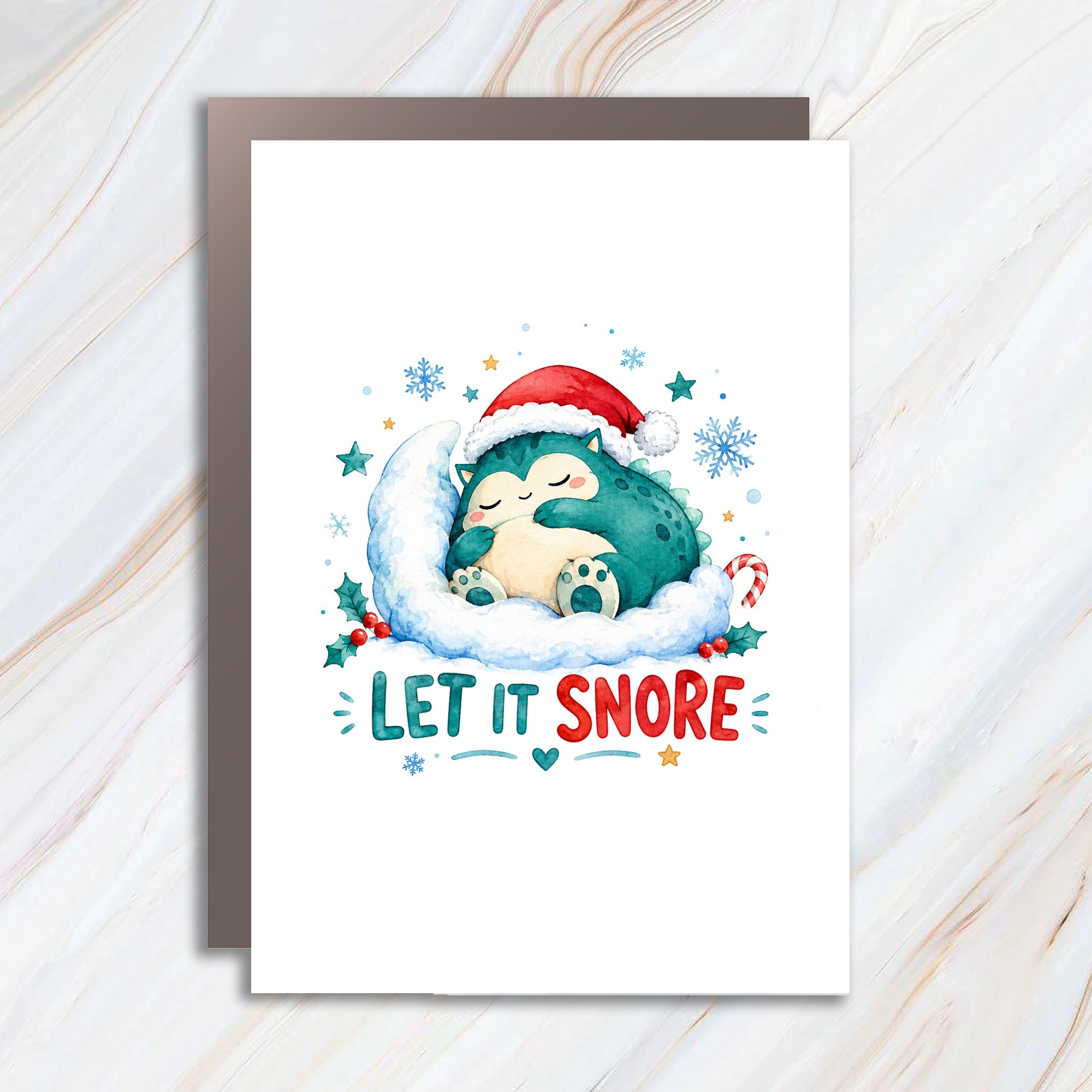 Let It Snore Cute Christmas Card Adorable Sleeping Creature Holiday Greeting Card For Kids Funny Xmas Card C1763
