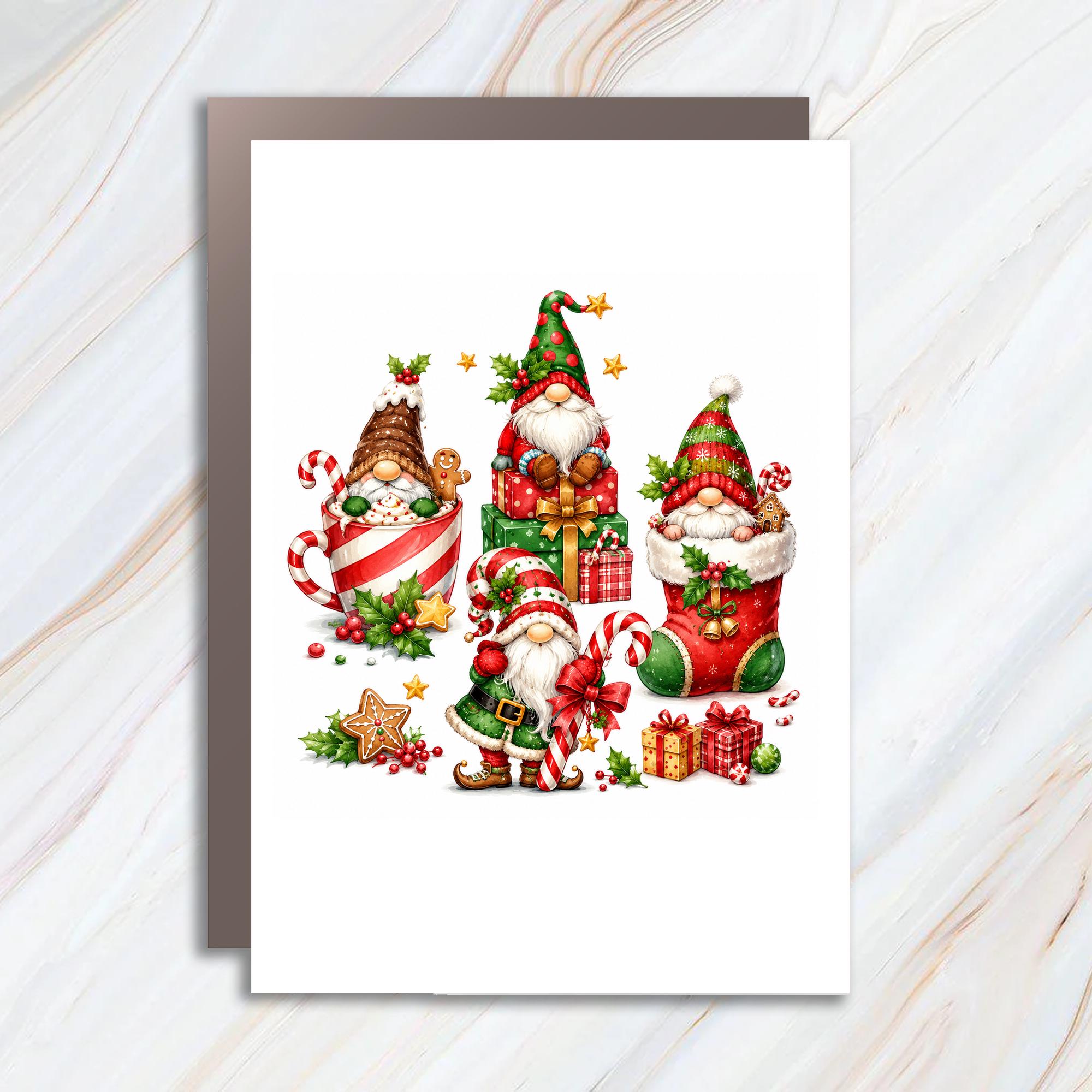 Christmas Gnomes Greeting Card Holiday Cheer Cute Festive Christmas Card For Friends Family Seasonal Celebration C1766