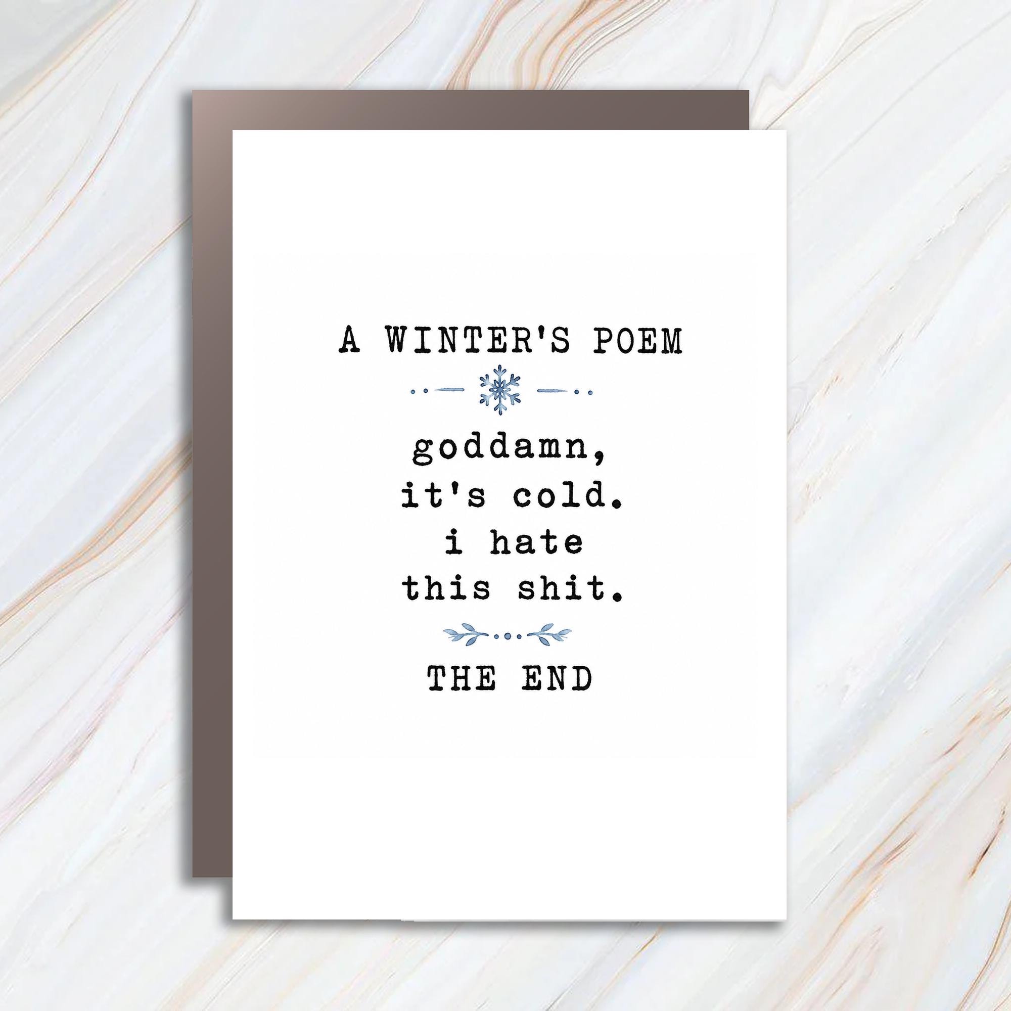 A Winter's Poem Funny Winter Greeting Card Cold Weather Christmas Card Gag Gift For Friend C1769