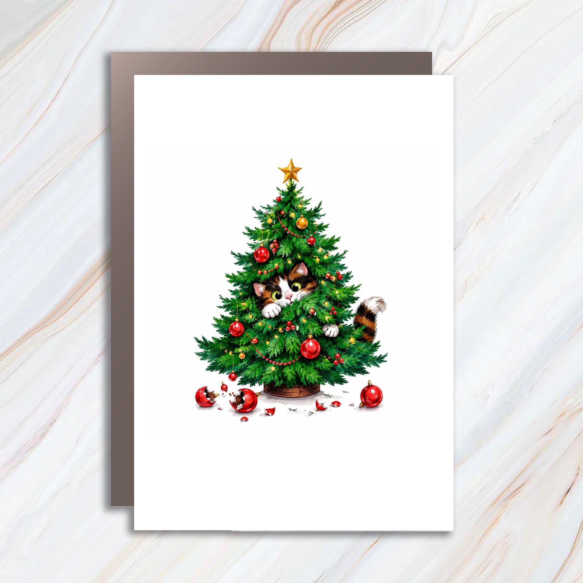 Cat In Christmas Tree Card Funny Holiday Greeting Card For Cat Lovers Cute Festive Christmas Card Animal Lover Xmas Card C1777