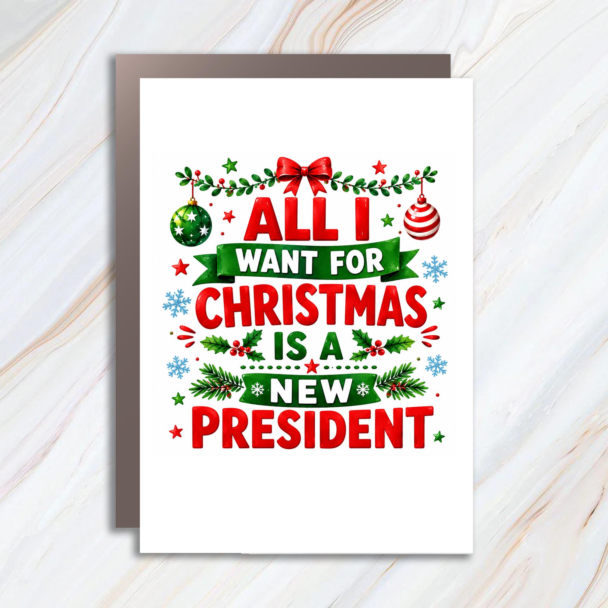 All I Want For Christmas Is A New President Funny Christmas Card Political Holiday Greeting Card Sarcastic C1792
