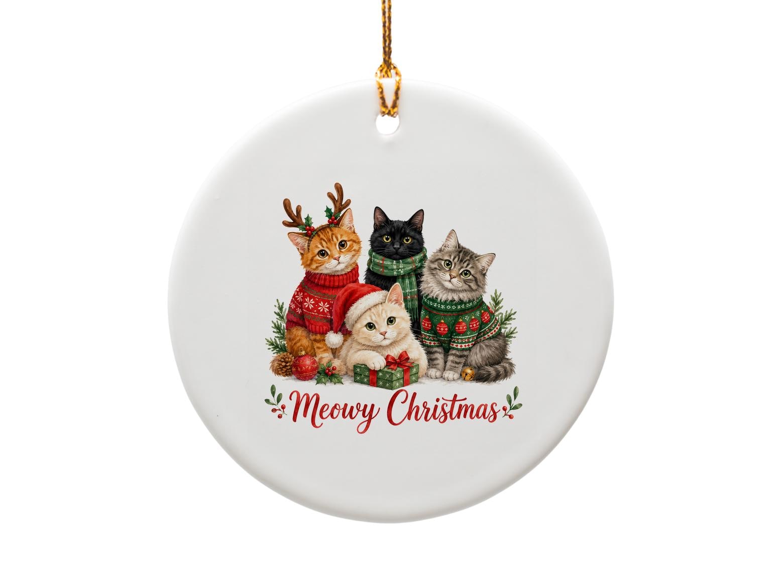 Meowy Christmas Cat Ornament Cute Holiday Decoration Christmas Tree Decor Gift For Cat Lovers Festive Kitty Ornament O1761