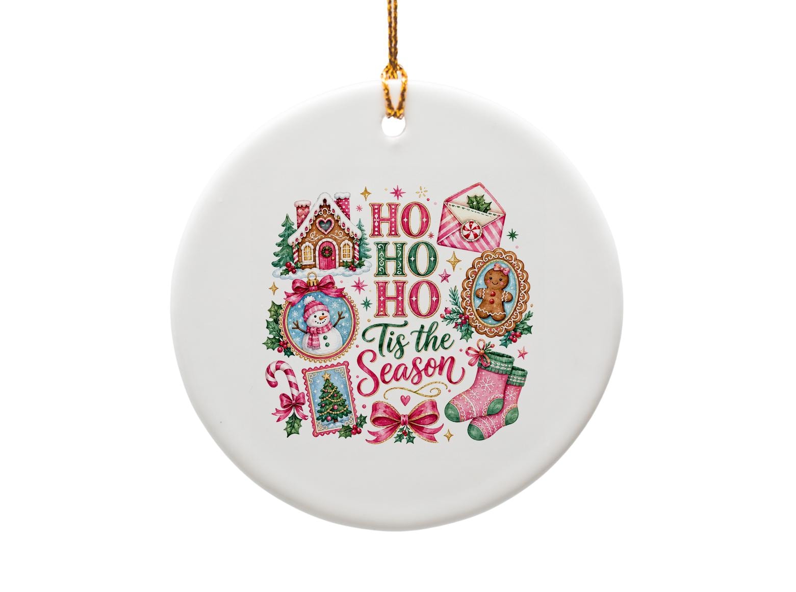 Ho Ho Ho Tis The Season Christmas Ornament Festive Holiday Decor Snowman Gingerbread House Tree Decoration Gift O1767