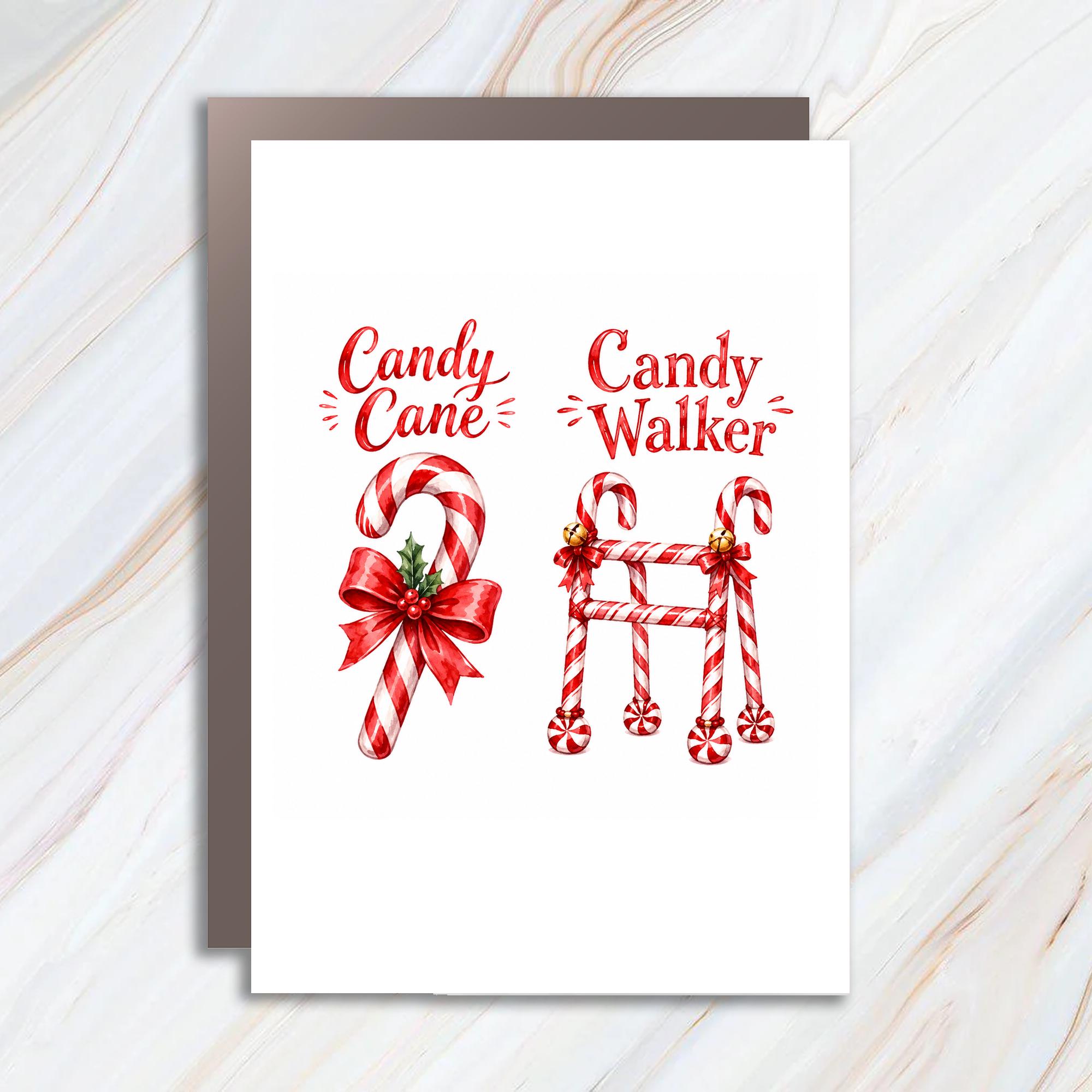 Candy Cane Candy Walker Christmas Card Funny Holiday Greeting Card Cute Festive For Friends Family Xmas Card C1765