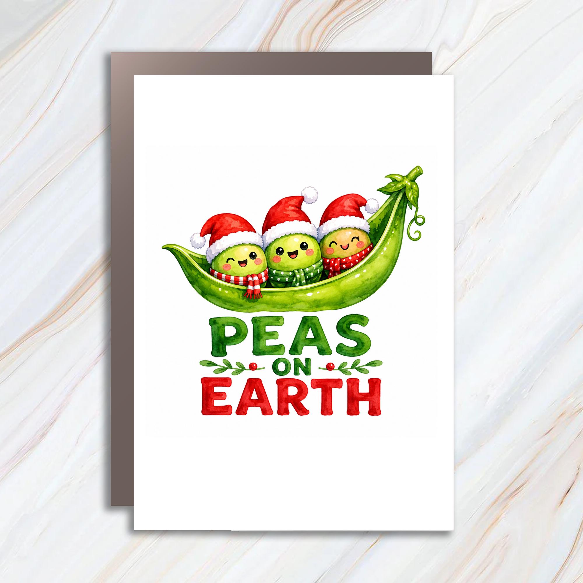 Peas On Earth Christmas Card Cute Holiday Greeting Card Festive Peas In Santa Hats Funny Christmas Card For Friends Family C1773