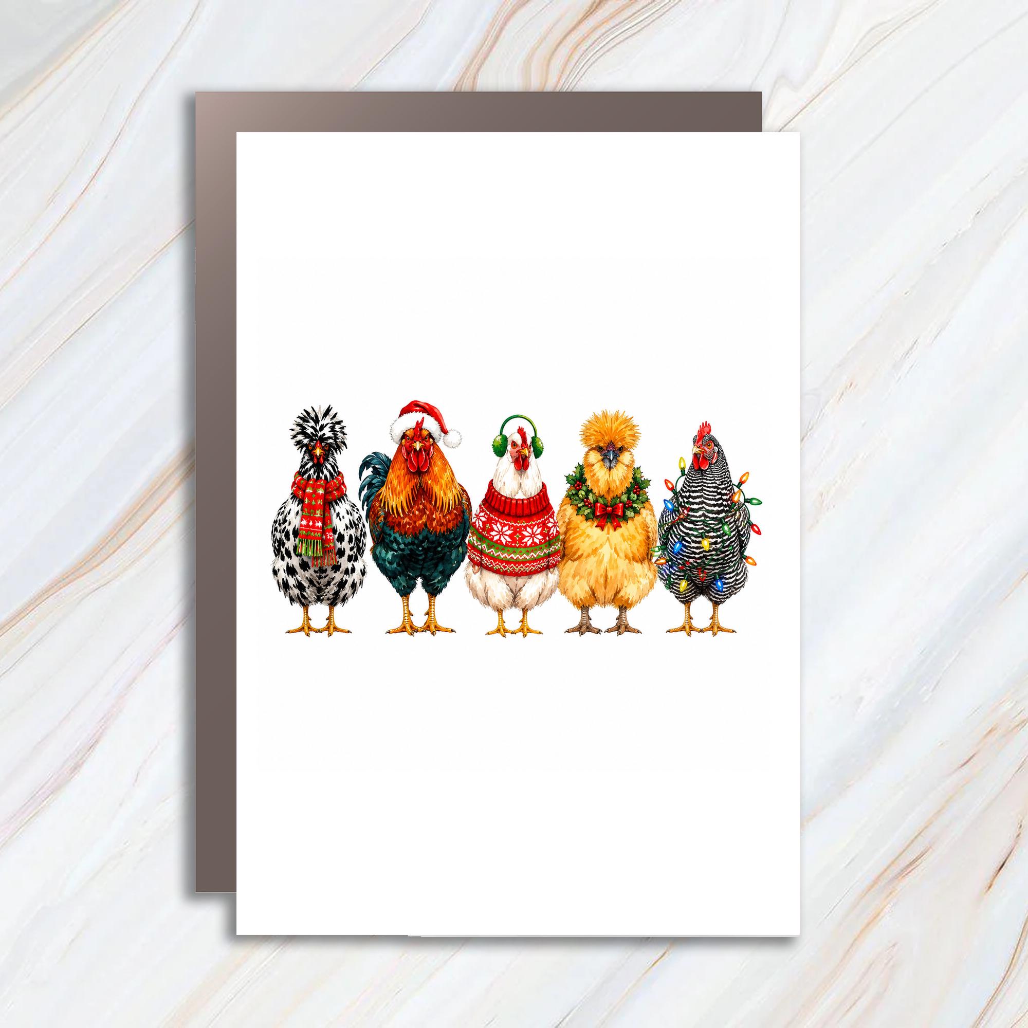 Festive Chicken Christmas Card Funny Holiday Greeting Card For Animal Lover Cute Farm Animal Xmas Card With Chickens C1774