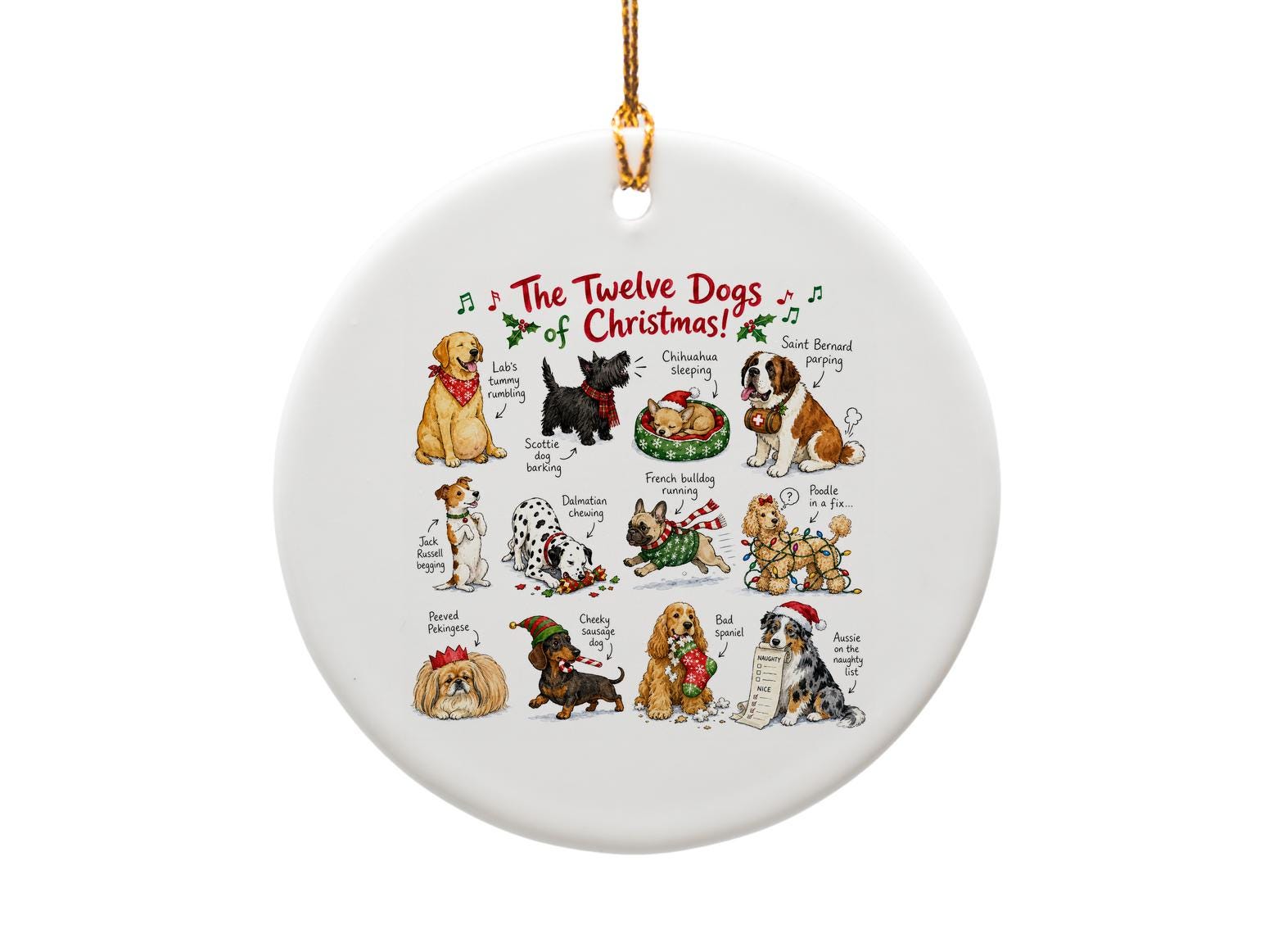 The Twelve Dogs Of Christmas! Funny Dog Ornament Christmas Decor Holiday Gift For Dog Lovers Cute Pet Lover Ornament O1783