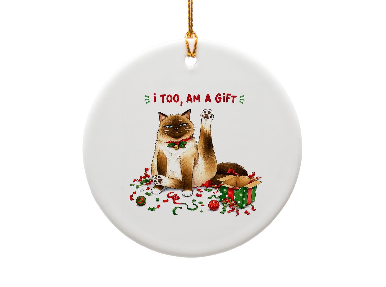 I Too, Am A Gift Funny Cat Christmas Ornament Cute Holiday Decor Cat Lover Gift Festive Kitty Ornament Christmas Tree Decoration O1784