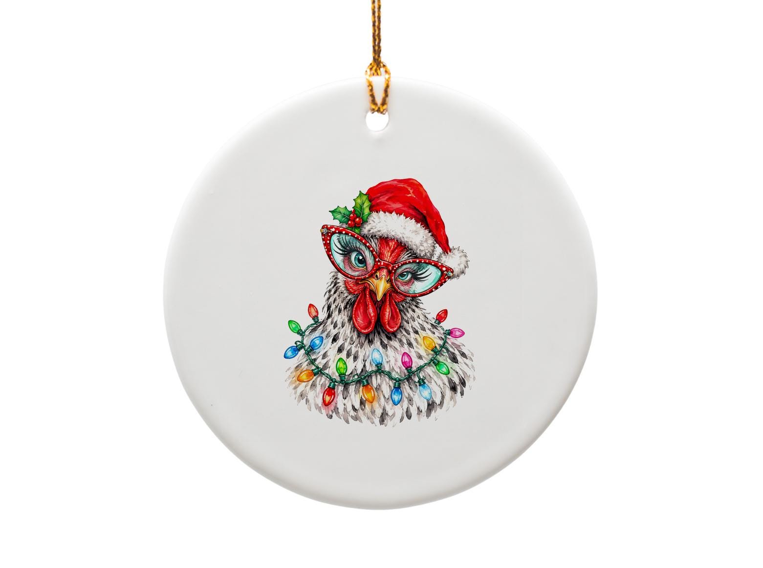 Christmas Chicken Ornament Funny Holiday Decor Santa Hat Lights Farm Animal Christmas Tree Decoration Gift For Chicken Lover O1787