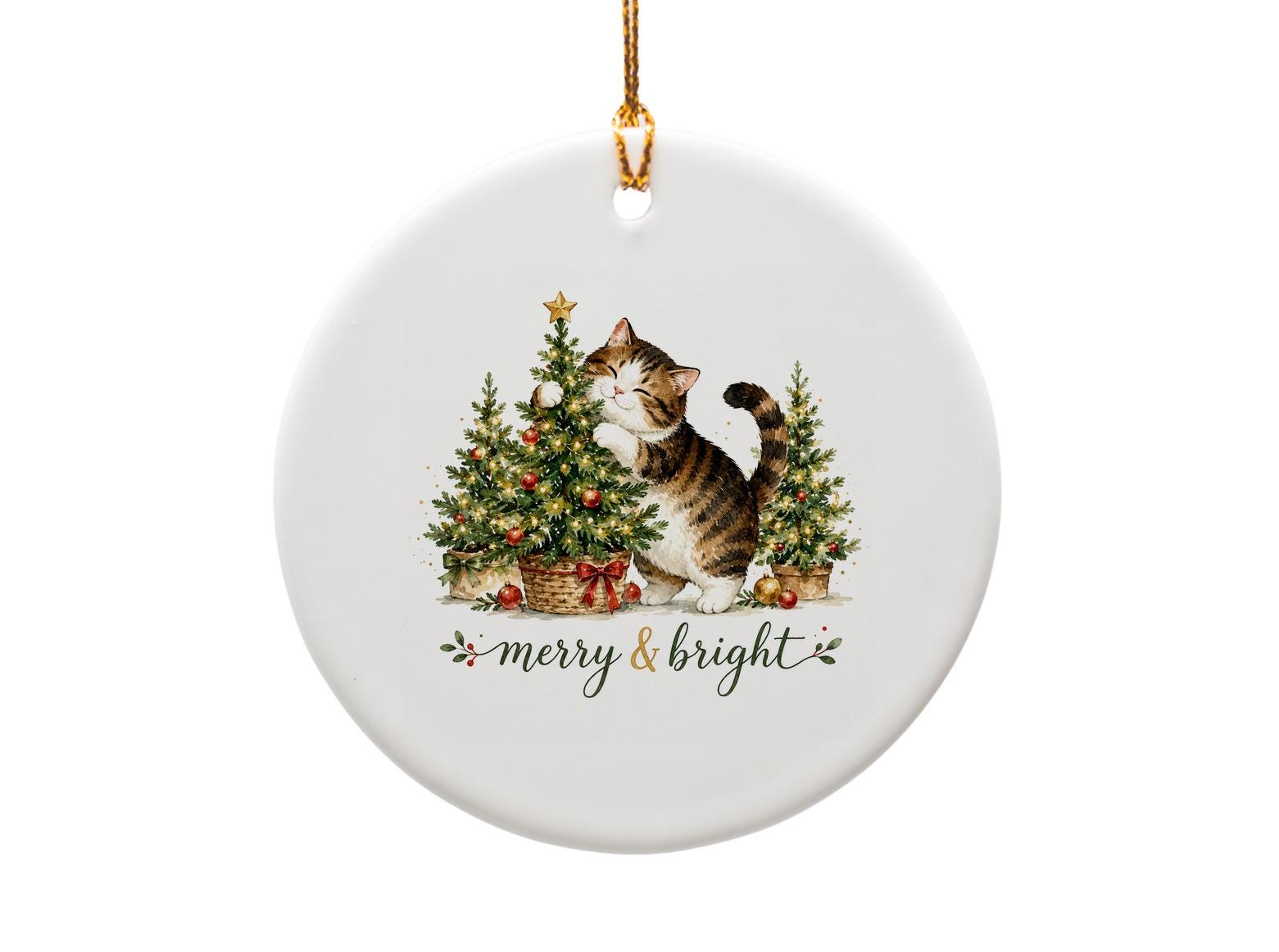 Merry & Bright Cat Christmas Ornament Cute Holiday Decor Festive Tree Decoration Gift For Cat Lovers Adorable Xmas Ornament O1788