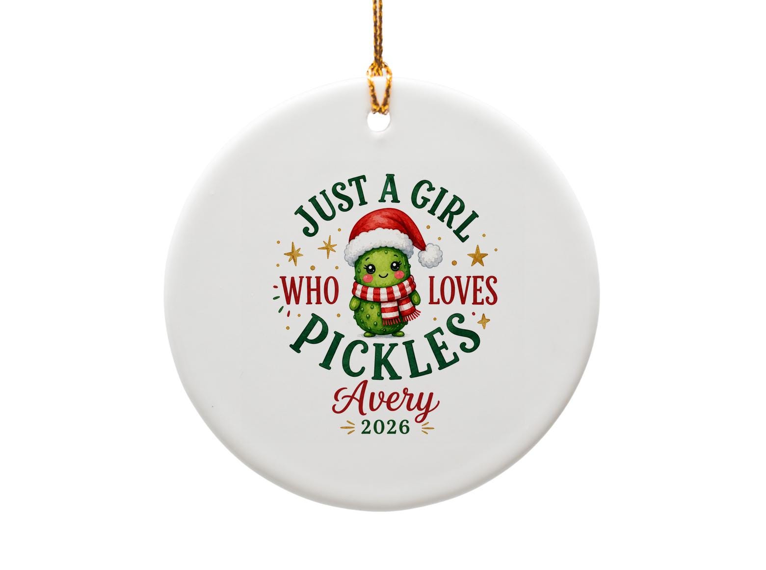 Just A Girl Who Loves Pickles Christmas Ornament Cute Pickle Santa Hat Personalized Avery 2026 Holiday Decor Gift O1797