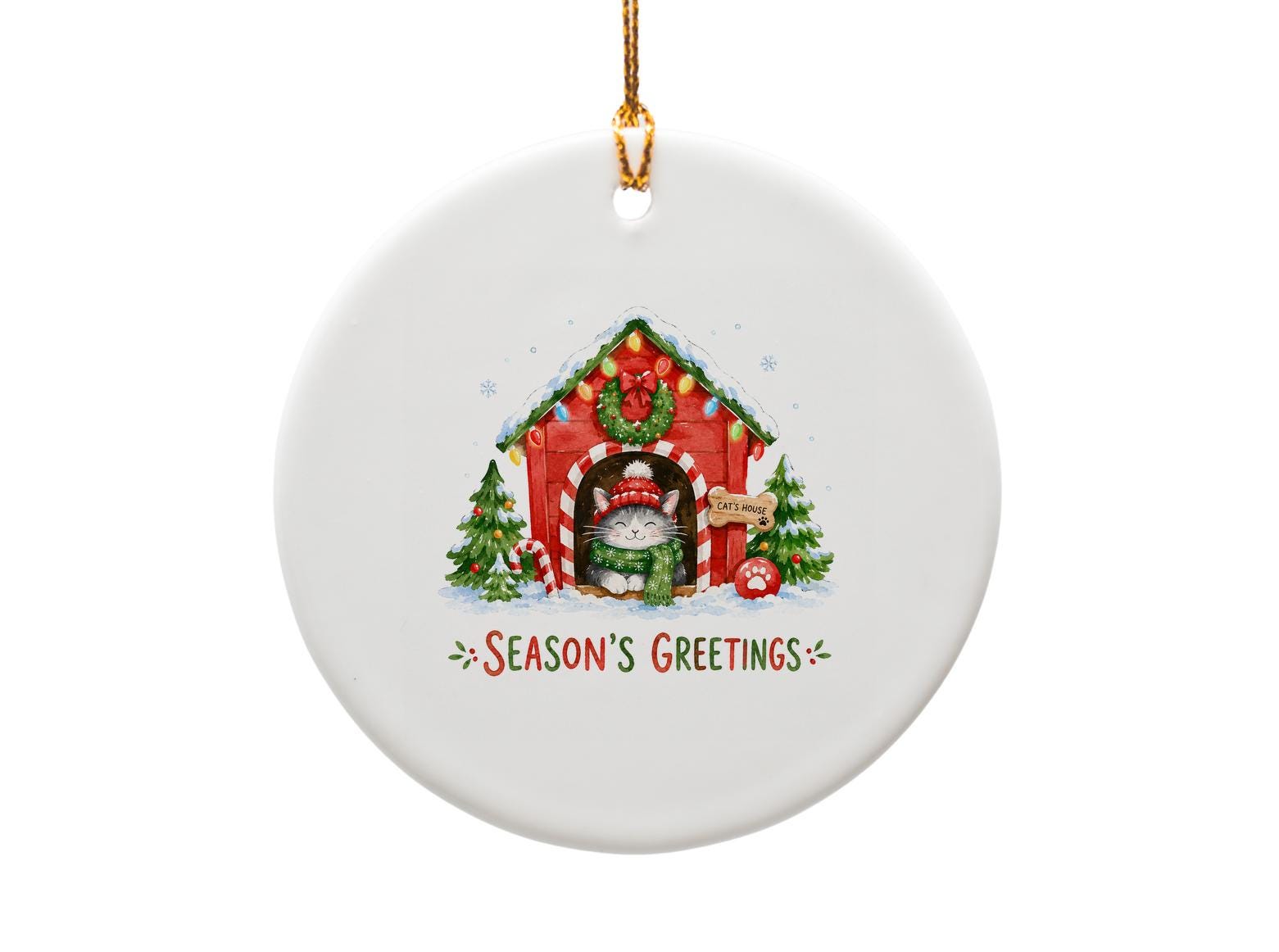 Season's Greetings Christmas Ornament Cute Cat Festive Holiday Decor Winter Decoration Gift For Cat Lover O1798