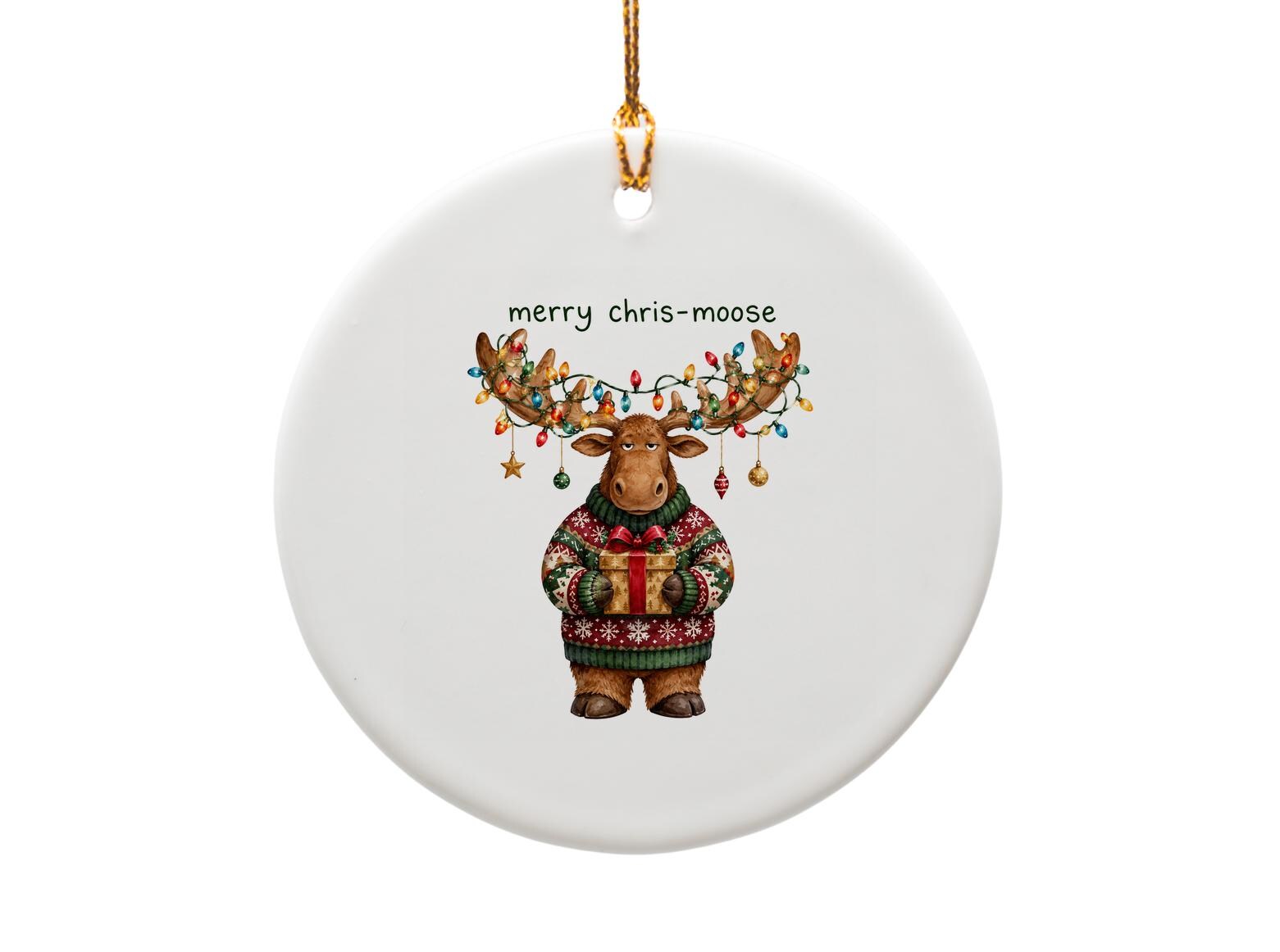 Merry Chris-Moose Funny Christmas Ornament Cute Moose With Lights Holiday Decor Gift Idea For Animal Lovers O1760