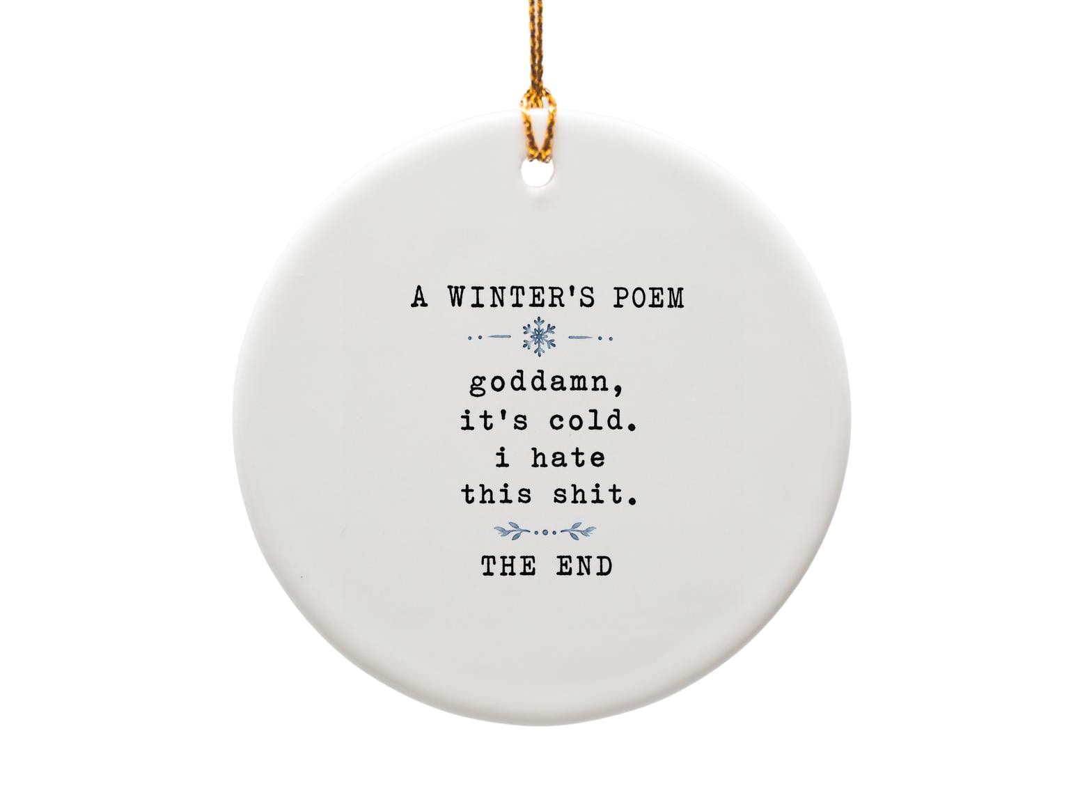 A Winter's Poem Funny Christmas Ornament Winter Decor Gag Gift Secret Santa White Elephant Gift O1769