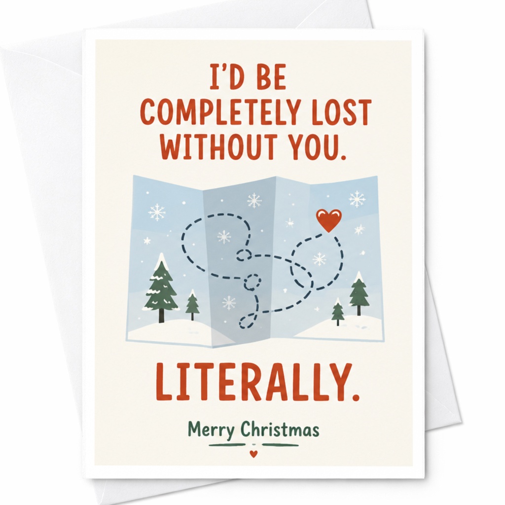 I'd Be Completely Lost Without You. Literally. Merry Christmas Card Cute Holiday Greeting For Partner Romantic Xmas Card C7151
