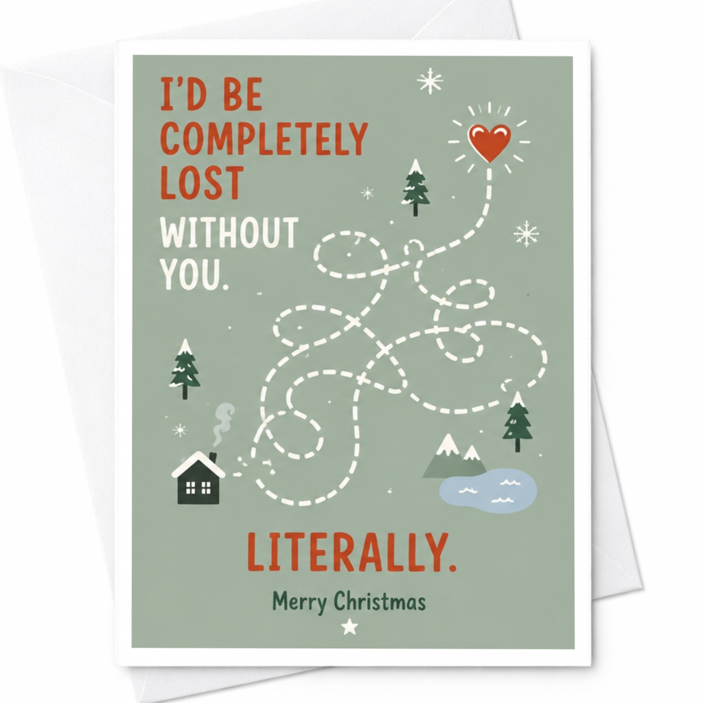 I'd Be Completely Lost Without You. Literally. Merry Christmas Card Cute Holiday Greeting For Partner Romantic Xmas Card C7152