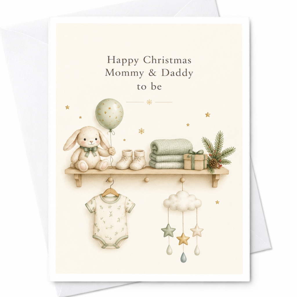 Happy Christmas Mommy & Daddy To Be Card Cute Christmas Card For Expecting Parents Baby Announcement Holiday Greeting Card C7153