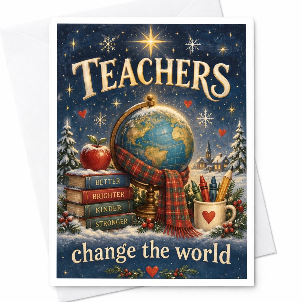 Teachers Change The World Teacher Appreciation Card Thank You Card For Teacher Inspirational Globe C7156
