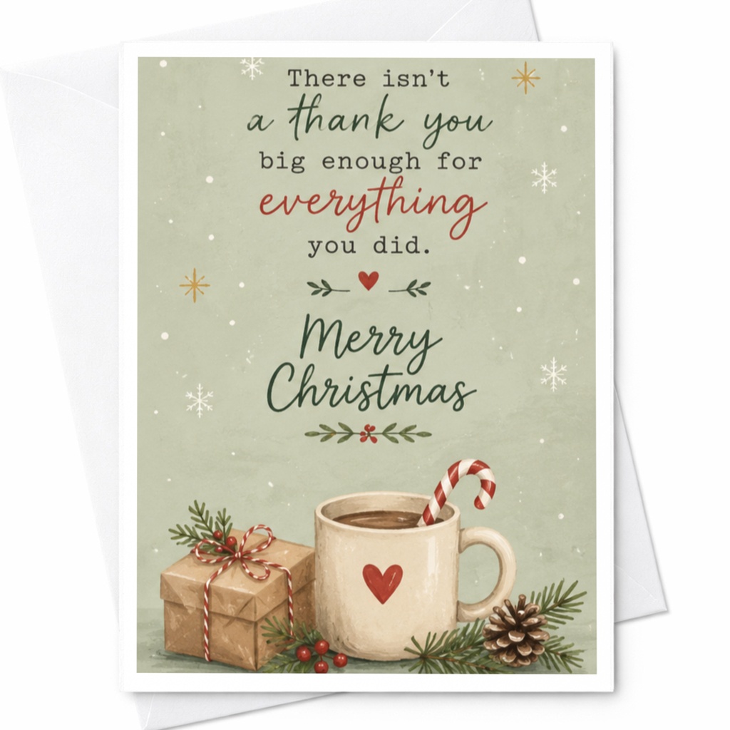 There Isn't A Thank You Big Enough Merry Christmas Card Holiday Greeting Card For Friend Family Cute Festive Mug Gift C7160