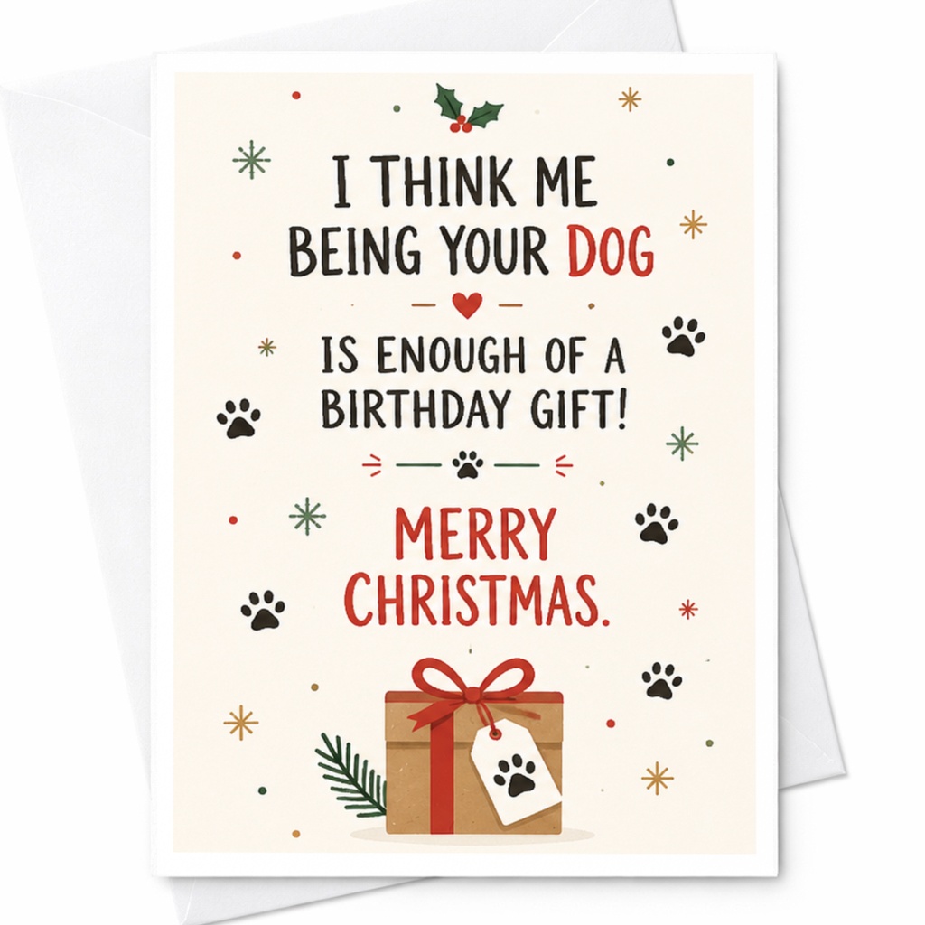 I Think Me Being Your Dog Is Enough Of A Birthday Gift! Merry Christmas Funny Dog Christmas Card For Dog Lover Cute Holiday Greeti C7161