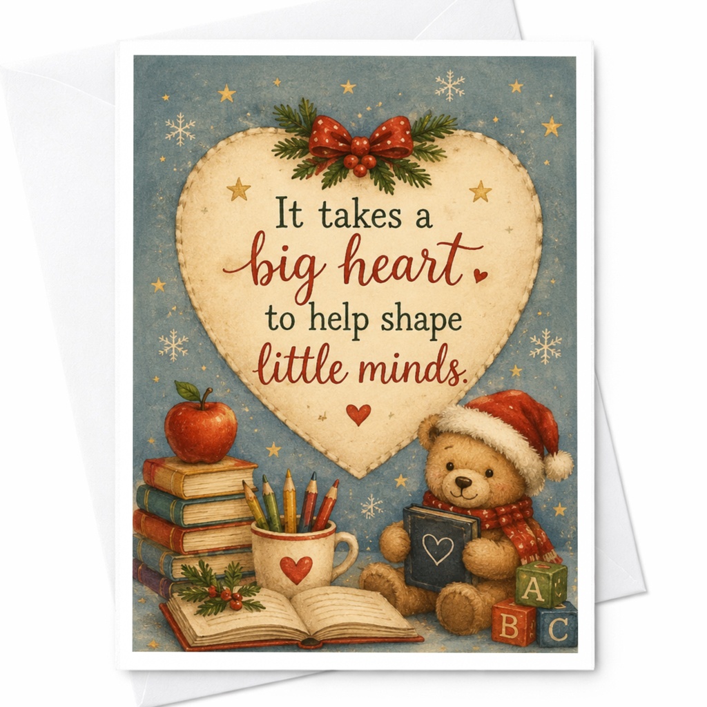 It Takes A Big Heart To Help Shape Little Minds Teacher Appreciation Card Cute Teddy Bear Thank You Card For Educators C7174