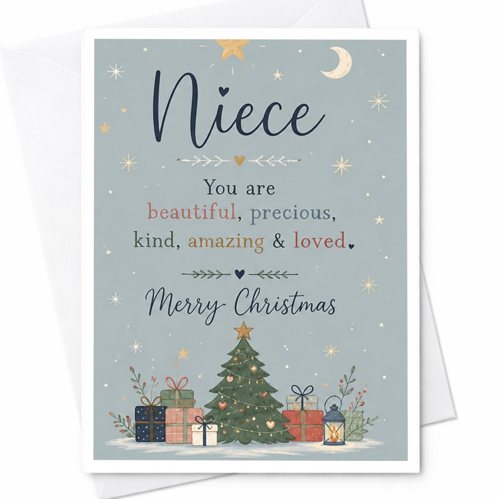 Niece You Are Beautiful, Precious, Kind, Amazing & Loved Merry Christmas Card For Niece Holiday Greeting Card Cute Xmas Card C7180