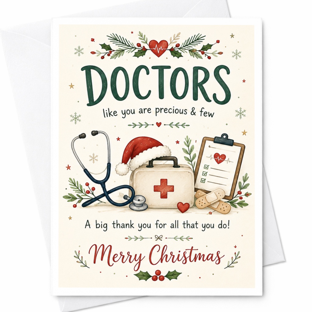 Doctors Like You Are Precious & Few Merry Christmas Card Medical Holiday Greeting Card For Doctor Appreciation Thank You C7181