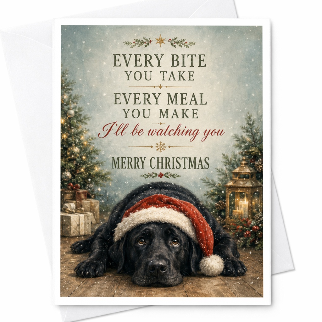 Every Bite You Take Every Meal You Make I'll Be Watching You Merry Christmas Dog Christmas Card Cute Holiday Card For Dog Lover C7184