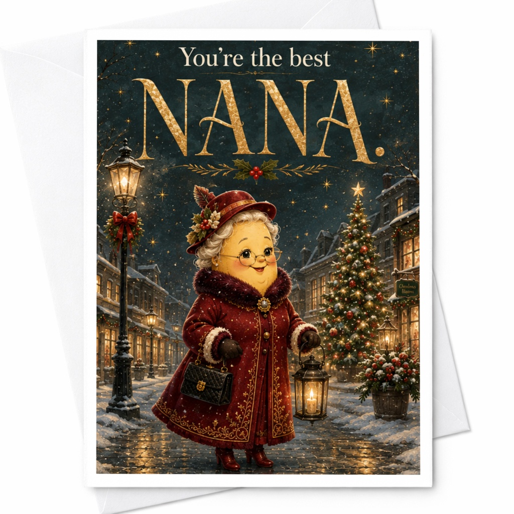 You're The Best Nana. Christmas Card Festive Holiday Greeting Card For Nana Cute Winter Scene Grandmother Card C7188