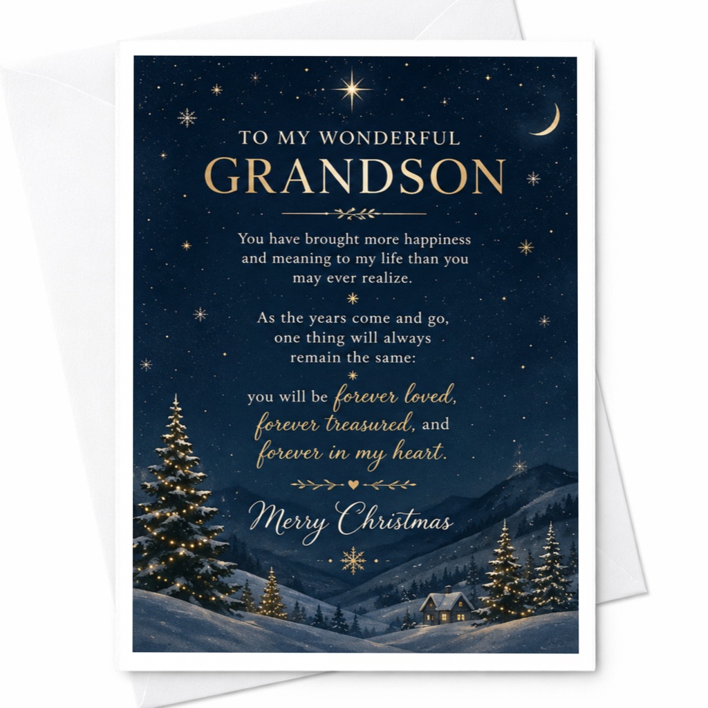 To My Wonderful Grandson Merry Christmas Card For Grandson Heartfelt Holiday Greeting Forever Loved Treasured Sentimental Card C7192
