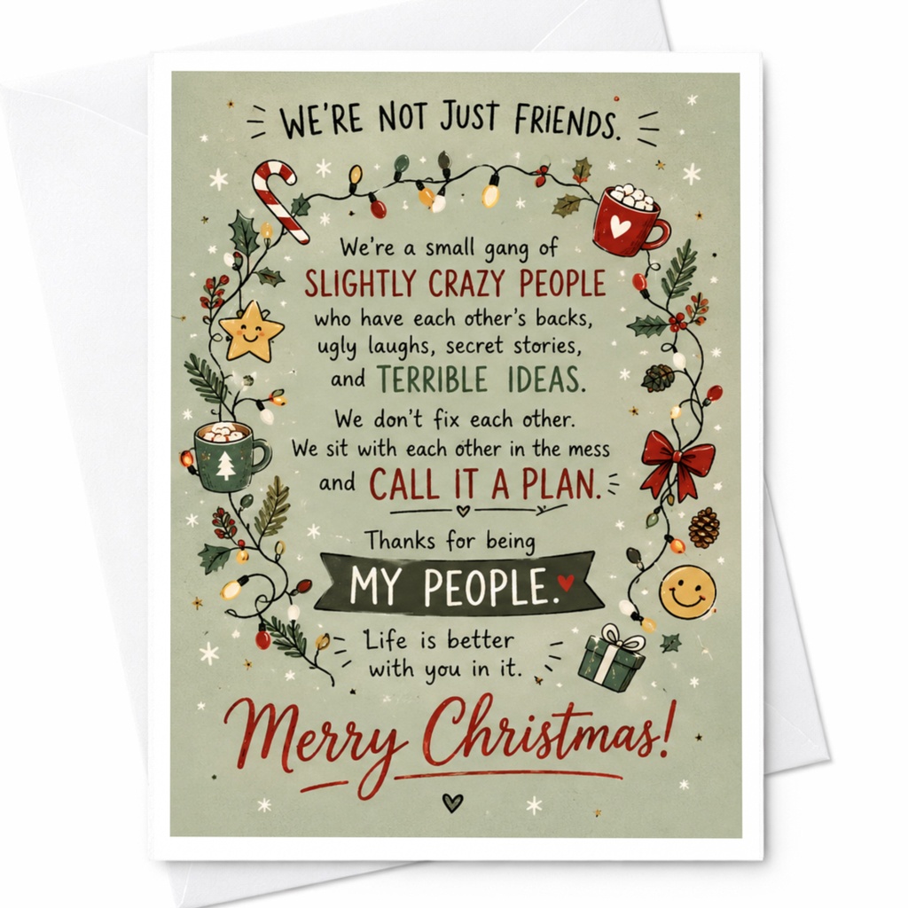 We're Not Just Friends Merry Christmas Card Funny Holiday Greeting Card For Friends Slightly Crazy People Festive Xmas Card C7194