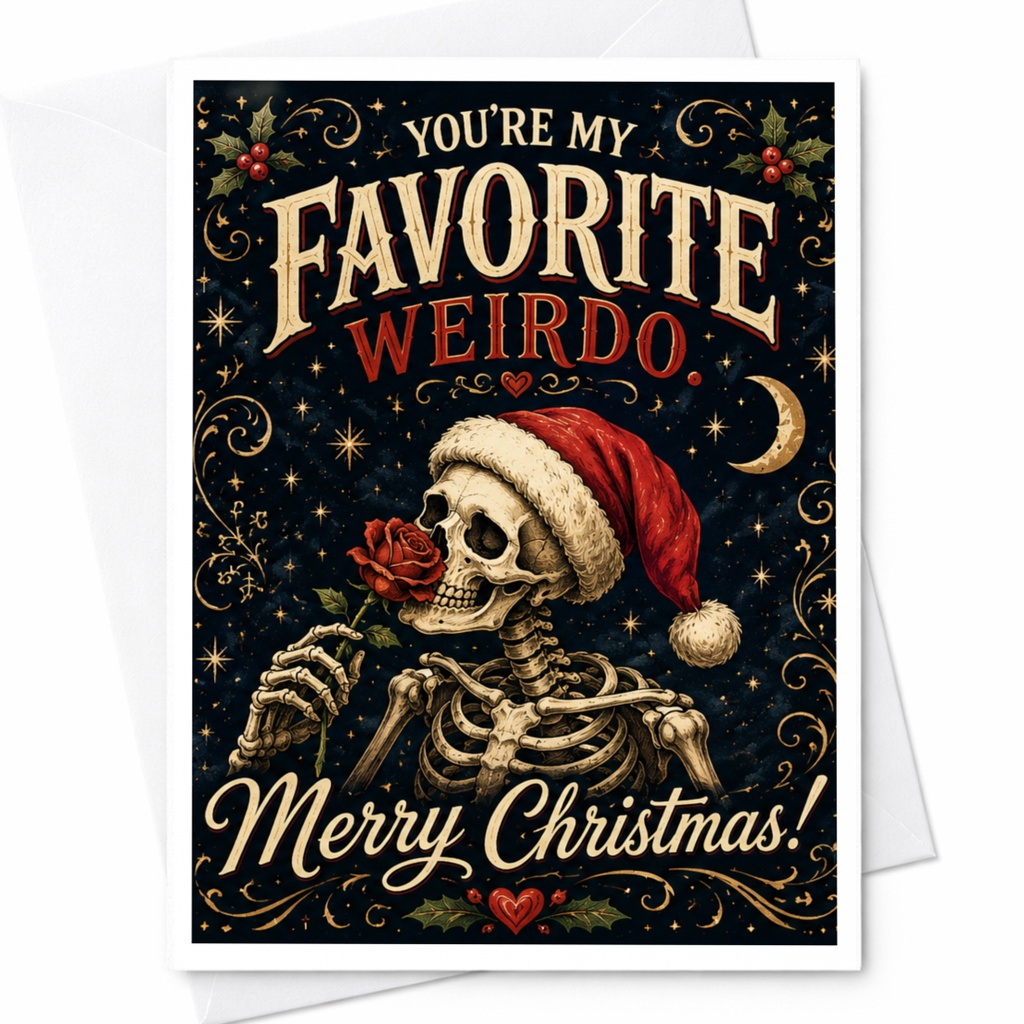 You're My Favorite Weirdo. Merry Christmas! Funny Skeleton Christmas Card For Partner Cute Holiday Greeting Card C7196