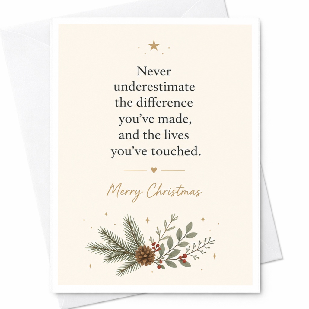 Never Underestimate The Difference You’ve Made Merry Christmas Card Pine Holly Illustration Holiday Greeting Card For Friend C7207