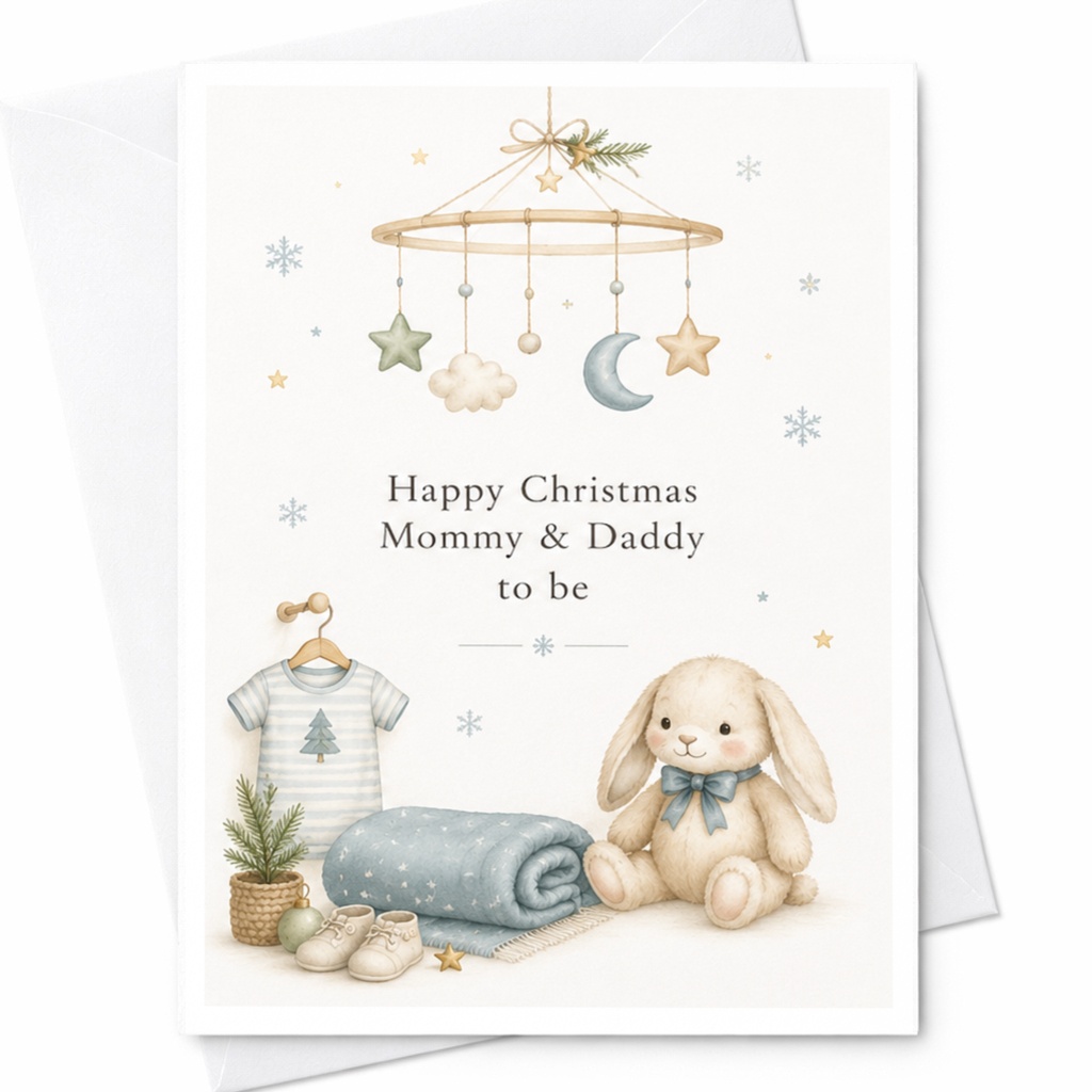 Happy Christmas Mommy & Daddy To Be Christmas Card New Parents Baby Announcement Cute Holiday Card Expecting Parents C7154