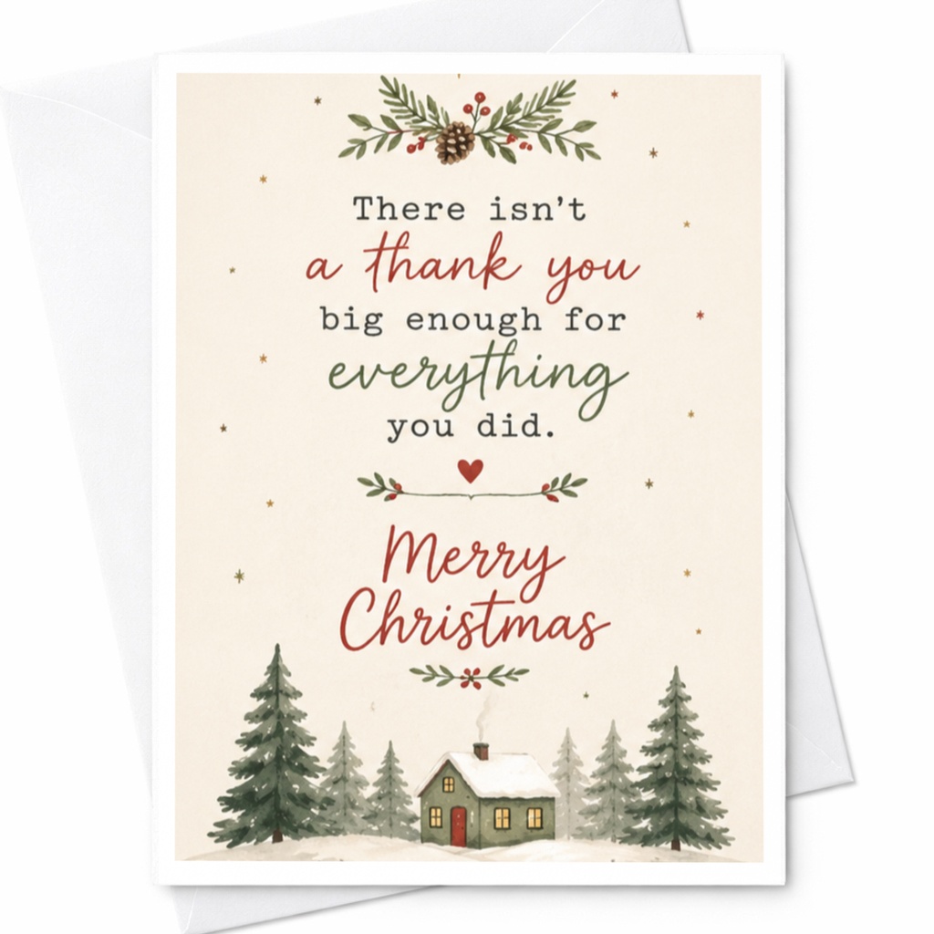 There Isn't A Thank You Big Enough Merry Christmas Card Holiday Greeting Card For Friend Family Cute Winter Scene C7159