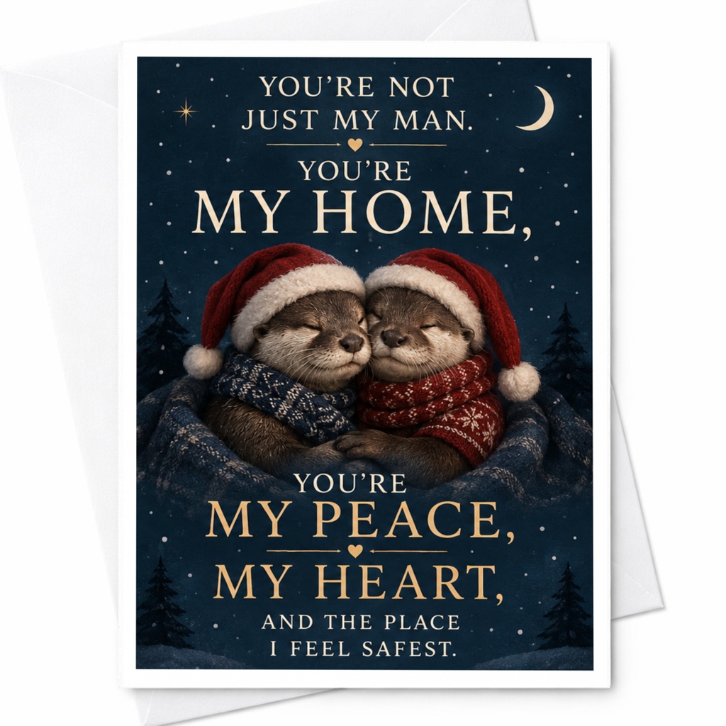 You're My Home Romantic Greeting Card Cute Otters Winter Love Card For Him Christmas Card Sweet Sentimental Holiday Card C7216