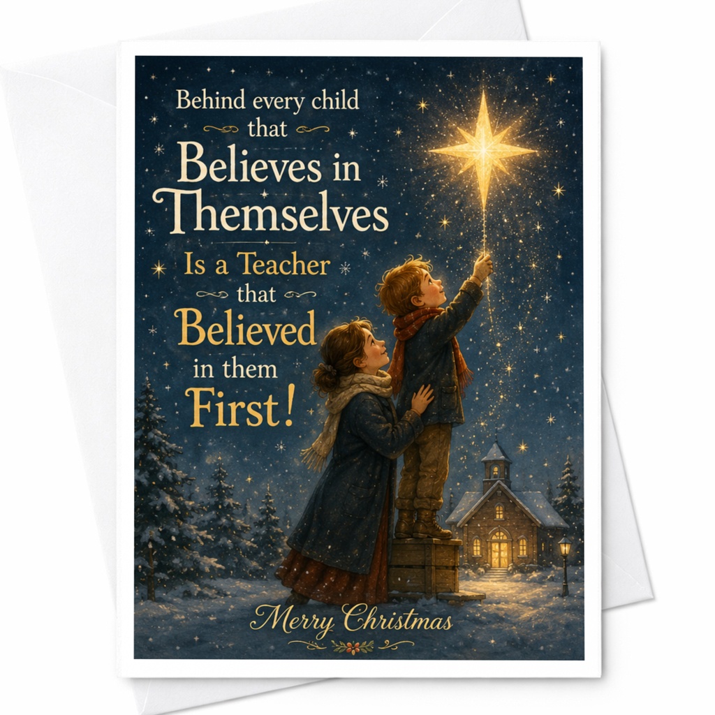 Behind Every Child Believes In Themselves Teacher Christmas Card Merry Christmas Greeting Card For Teacher Holiday Card C7218