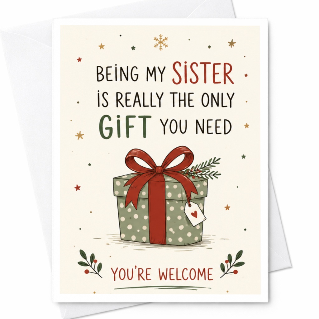 Being My Sister Is Really The Only Gift You Need You're Welcome Funny Christmas Card For Sister Holiday Greeting Card Cute Gift Bo C7165