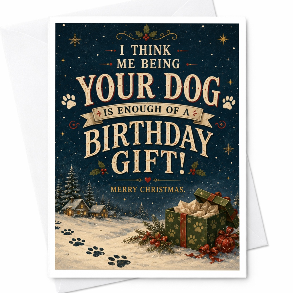 I Think Me Being Your Dog Is Enough Of A Birthday Gift! Merry Christmas. Funny Dog Birthday Card Christmas Card For Dog Lover Cute C7168