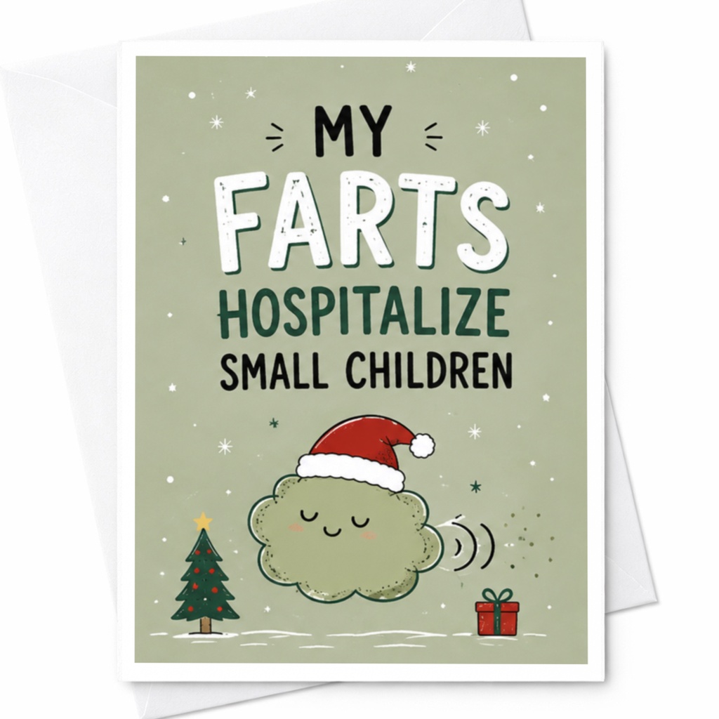 My Farts Hospitalize Small Children Funny Christmas Card Holiday Greeting Card For Him Gag Gift Santa Hat C7224