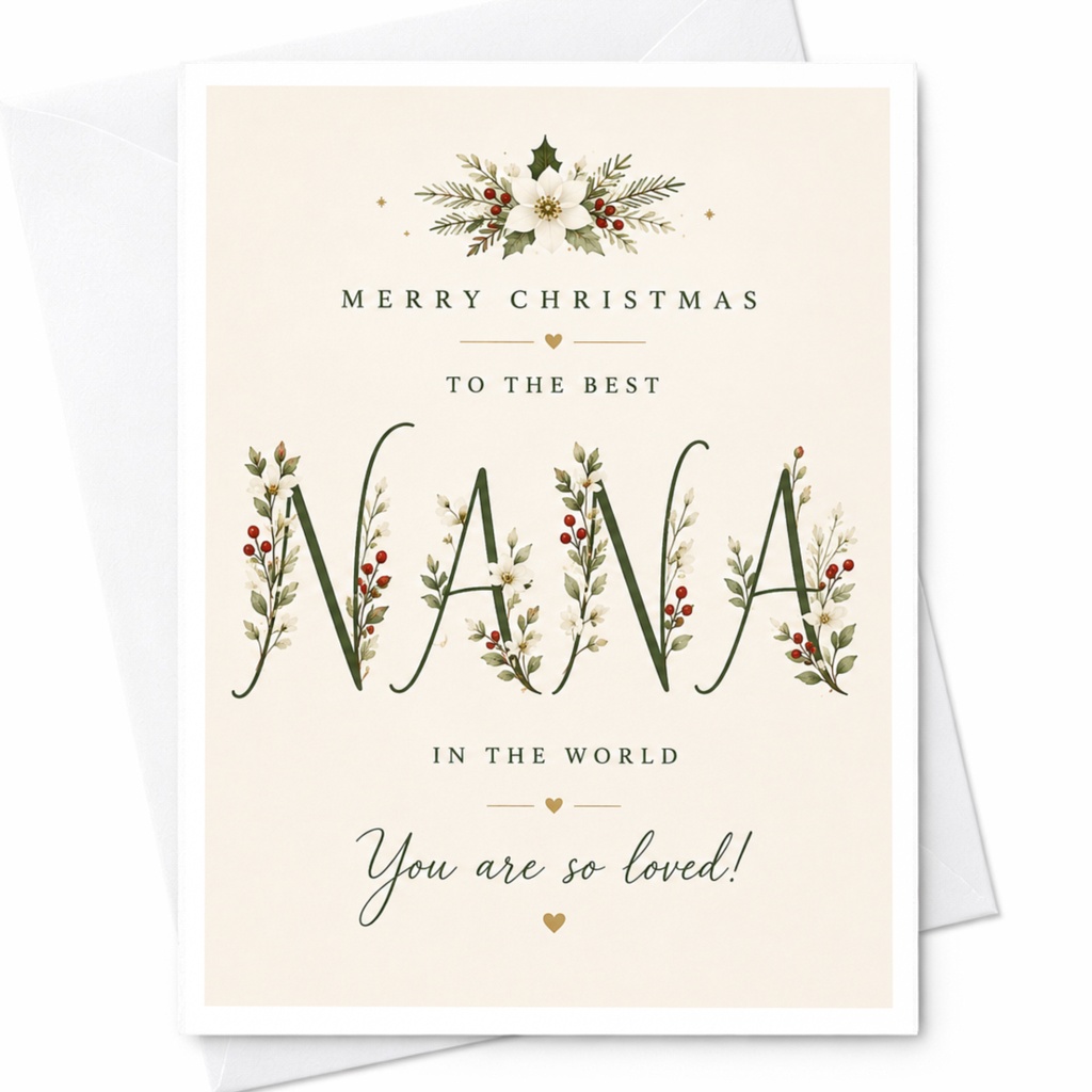 Merry Christmas To The Best Nana In The World You Are So Loved Christmas Card For Nana Floral Holiday Greeting C7169