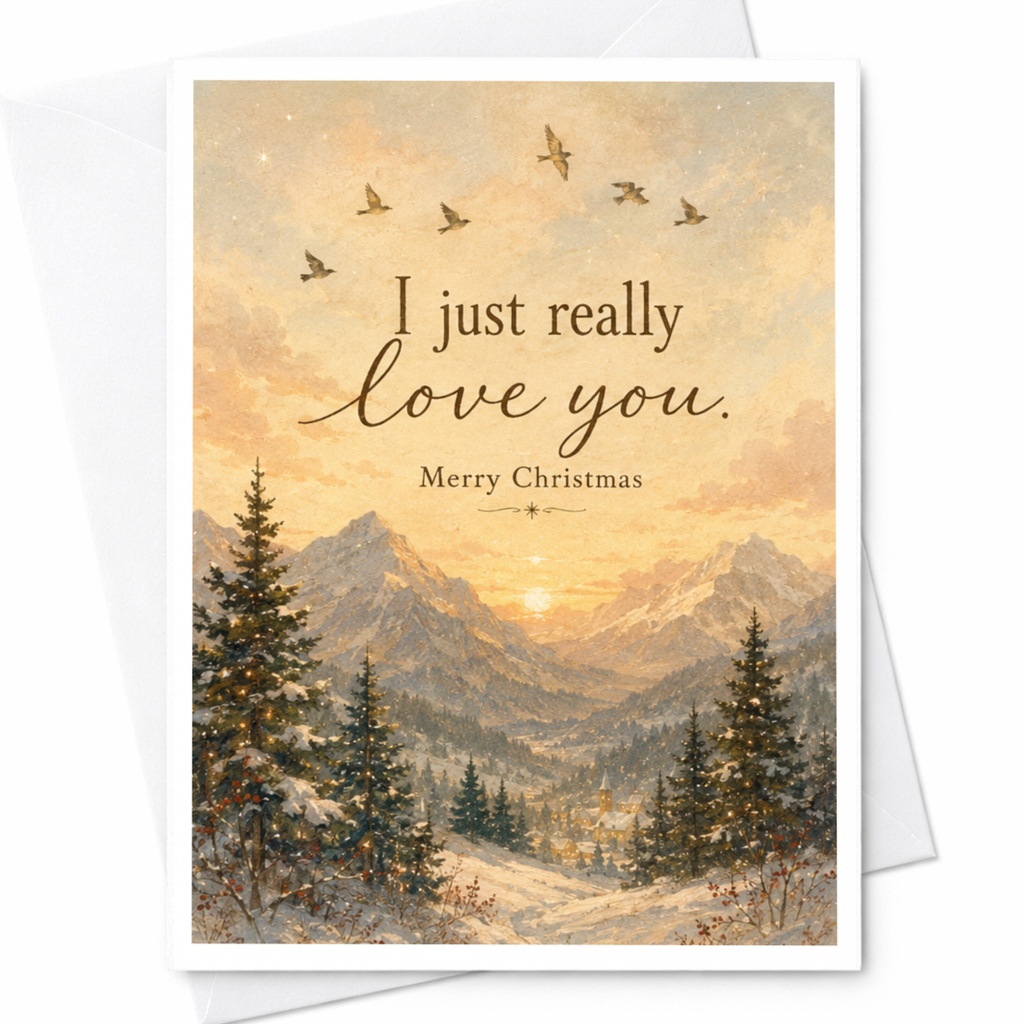 I Just Really Love You Merry Christmas Card Romantic Holiday Greeting Winter Landscape For Partner Spouse Cute Xmas Card C7171